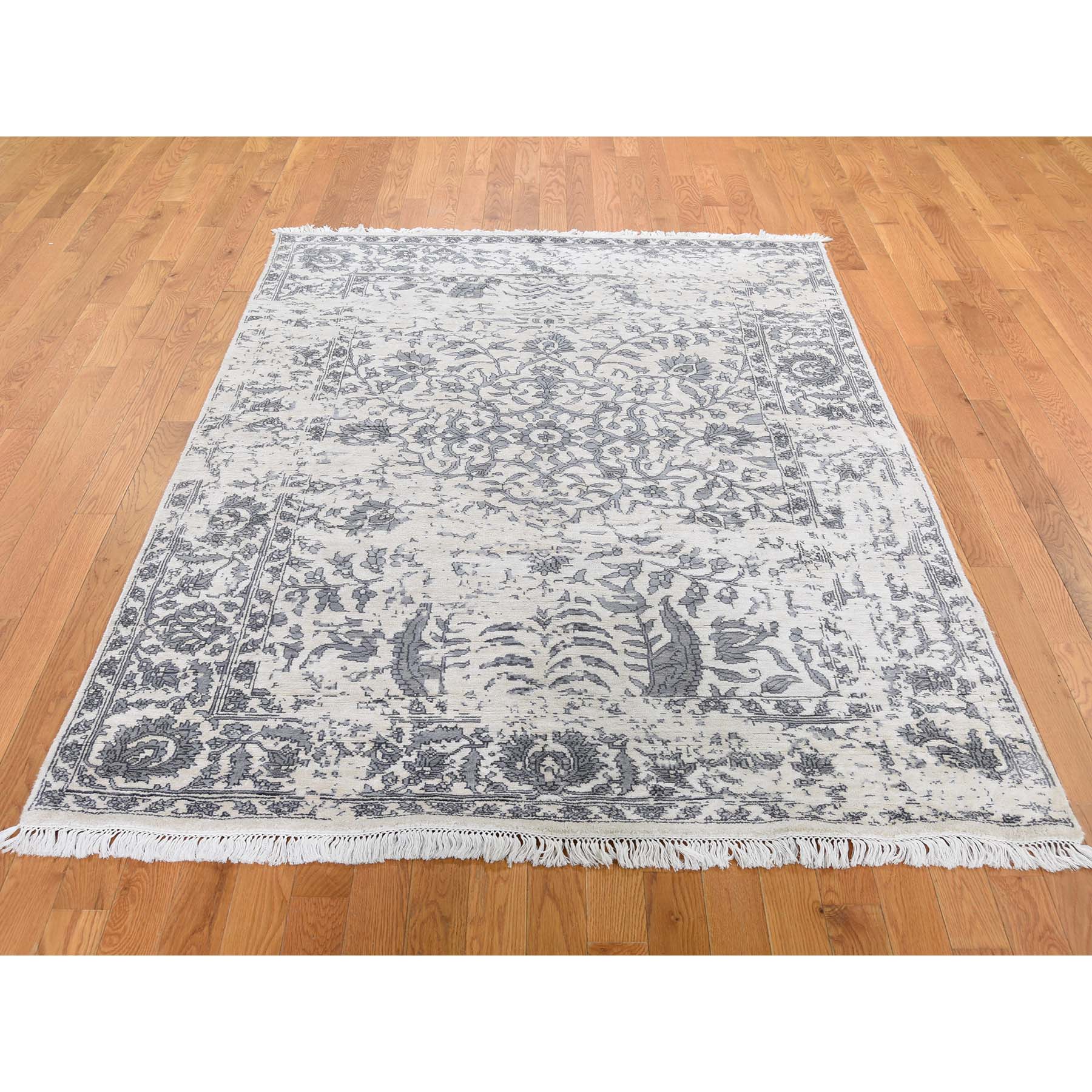 Transitional Silk Hand-Knotted Area Rug 5'2
